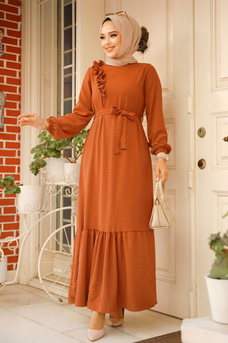 Modest Dark Terra Cotta Long Dress 659KKRMT